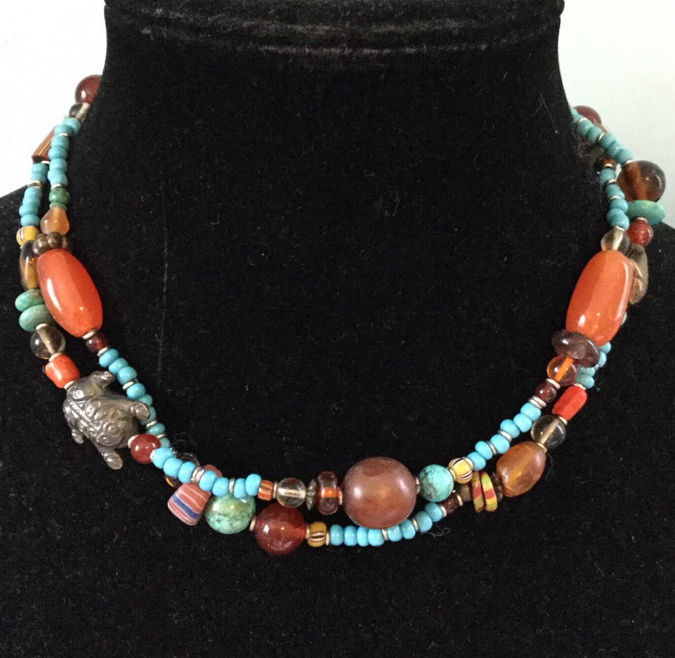 Multicolor Double Strand Mixed Bead Necklace Glas… - image 1