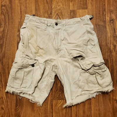 American Eagle Shorts Cargo Men 32 Beige Fatigue Faded Grunge Distressed