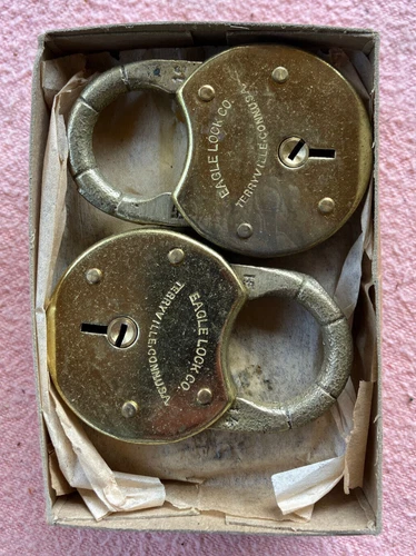 (6) EAGLE Hose House Brass Padlocks~Unused~Org. Box--Free Ship