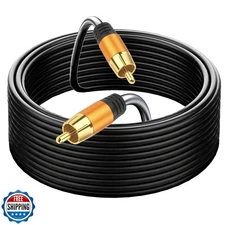 Lianjie Digital Coaxial Audio Cable 50FT, 1RCA Male to 1RCA Male, Black, Brai