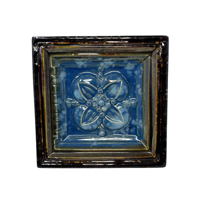 Vintage Blue Glazed Ceramic Fireplace Stove Tile 9.25  Floral Relief 4 Lbs EUC