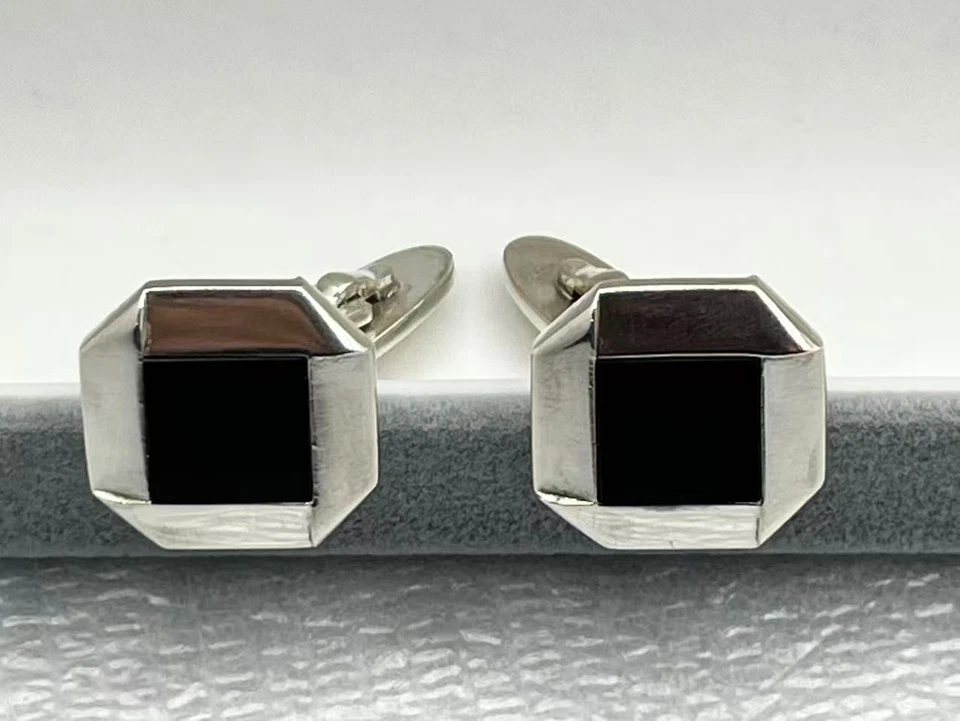 Gemelli GEORG JENSEN DANIMARCA da uomo in argento sterling onice 6,0 cm #202 - Immagine 2 di 4