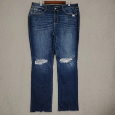 Judy Blue Jeans Womens Plus 20W Straight Fit Distressed Stretch Denim Raw Hem