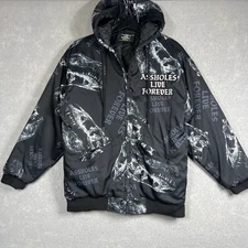 Assholes*s Live Forever Sweatshirt Hoodie All Over Skull Small Black Embroidered