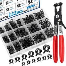 smseace 132Pcs 6-25mm Spring Hose Clamps With Hose Clamp Plier 16-sizes Constant