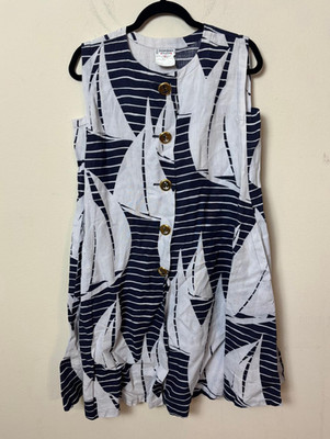 YSL Rive Gauche Vintage Linen Sailboat Print Dress, US 6, FR 38, 1992