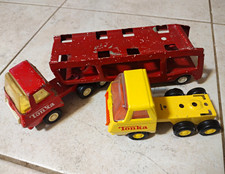 Tonka Lot of 3 Diecast Toy Trucks  Red Car Carrier Trailer, Red/Yellow