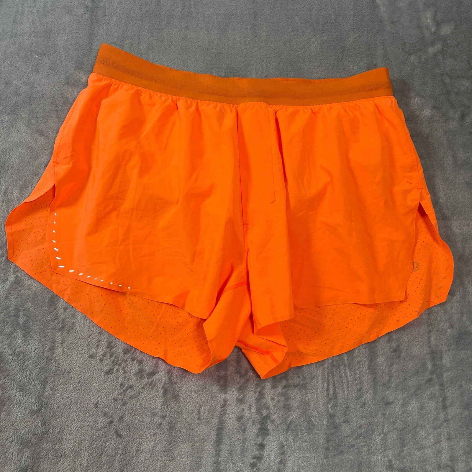 Lululemon Mens Neon Orange Perforated Running Shorts Reflective Liner Size S