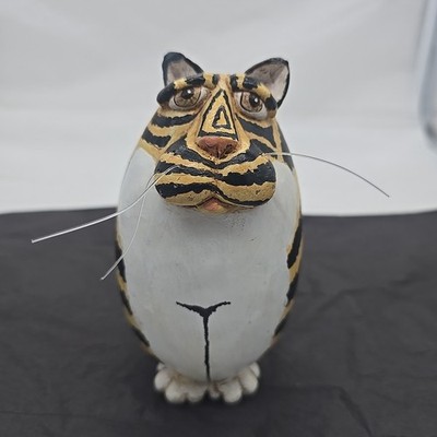  Cat Lovers Figure Vintage 90s Black Brown Striped Tabby Resin ~ Vicki Thomas