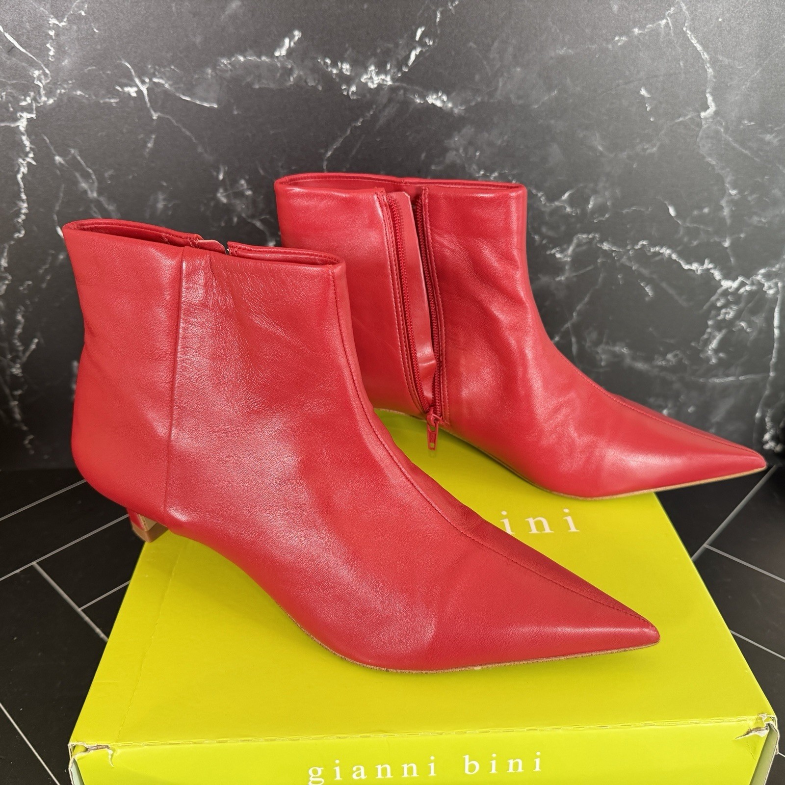 Gianni Bini Booties 11 M Red Leather Georgina Pointed Toe Kitten Heels New $140