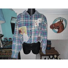 VINTAGE UPCYCLED CROPPED PATCHWORK PLAID FLANNEL SHIRT