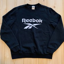 Reebok Athletic Sportswear Logo Black Crewneck Sweatshirt Size L Large