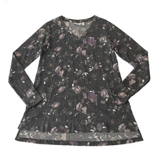 Womens Logo Lounge XS Gray Floral Waffle Ribbed V-Neck Top