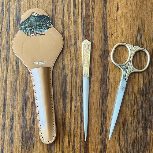 Vintage Germany Scissors Letter Opener Sheath Walchensee Jochberg RARE