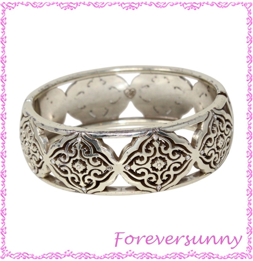 Brighton Hinged Silver Crystal Bangle Bracelet - image 1