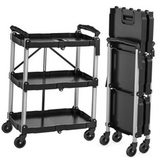 240LBS Folding Utility Cart with Wheels, 3 Tier Foldable Service Cart 240 LBS