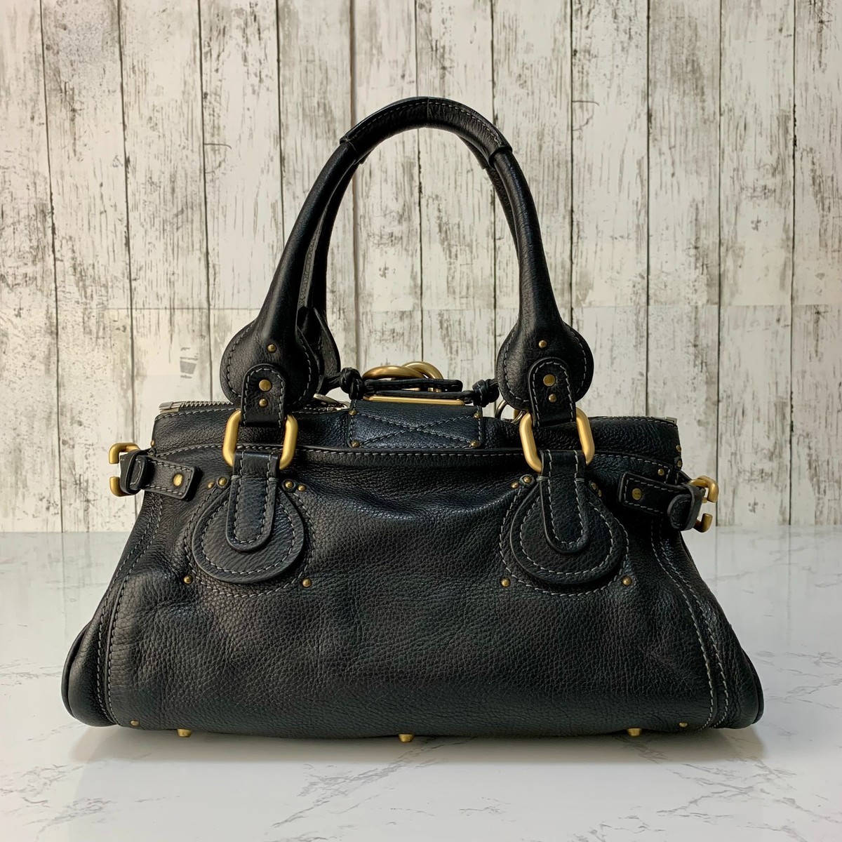 Chloé Paddington Black Leather Shoulder Bag Handbag Gold Hardware