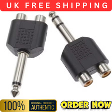 6.35mm MONO/Stereo Jack to 2 x RCA Phono Female Socket Audio Splitter Adapter