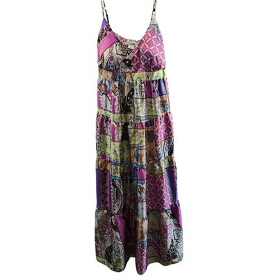 Y2K Med Maternity Satin Bright Colored Maxi Sundress Built in Bra Smocked Back