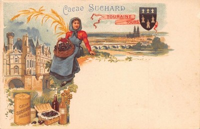 Advertising Chocolat Cacao Suchard France Touraine Tours Peasant postcard B977