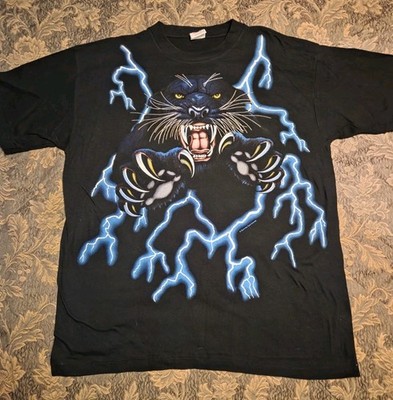 Vintage American Thunder Men's Graphic Black Panther Lightning Cat XL