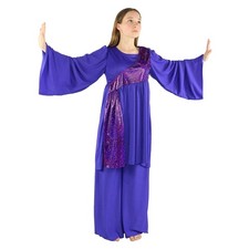 Danzcue Girls Shimmery Asymmetrical Praise Dance Tunic with Bell Sleeve, Pant...