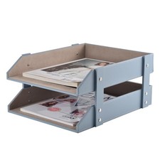 Leather Desk Letter Tray Paper Organizer for Mail Files, 2-Tier, A4, Brown