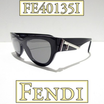 Fendi FE40135I 01A Sunglasses Women's Shiny Black Shield Silver F Logo Temples