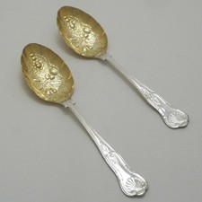 KINGS Design Sheffield Silver / Gold Service Cutlery Pair of Berry Serving Spoon