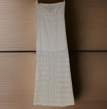 Vtg Y2K Sheer Lace Cottagecore Boho Strapless Maxi Tube Dress Resort Cover Up L