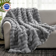 Faux Fur Throw Blanket 50 x 60 Bubble Light Grey Cozy Bliss Couch Fuzzy Soft
