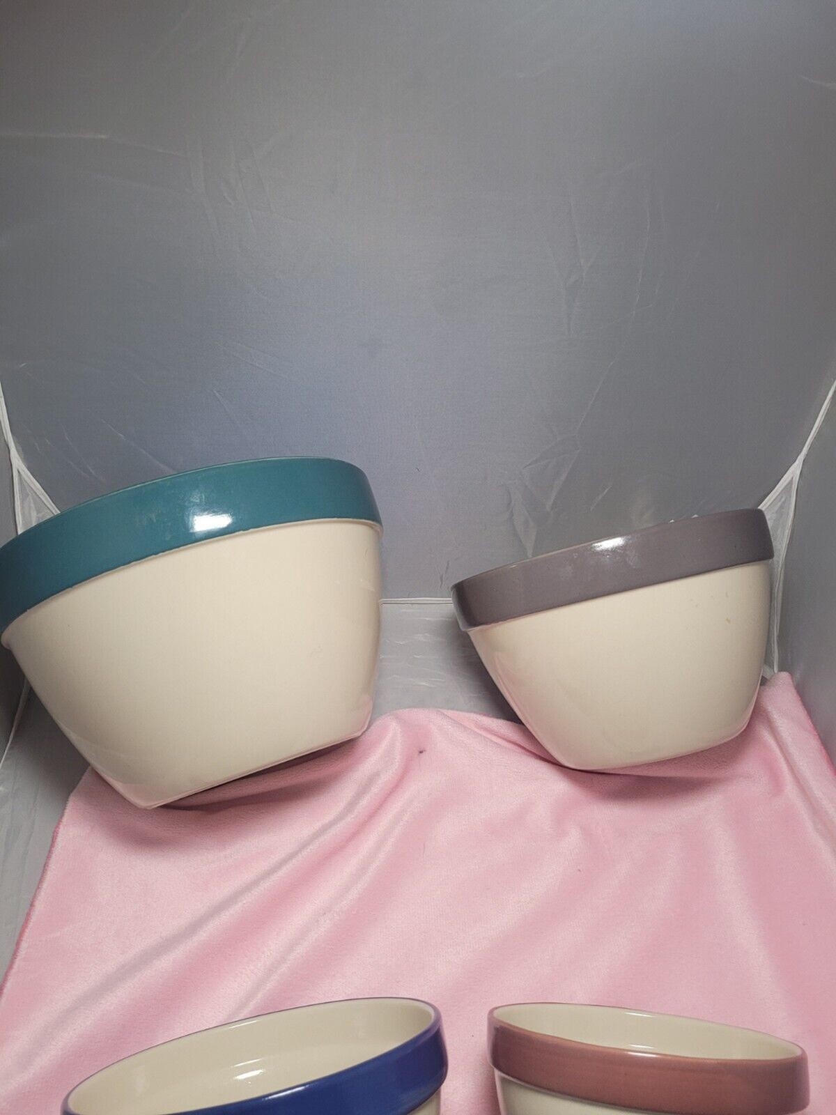 4 Blue Rim Nesting Mixing Bowls Set Over & Back Inc. Indoor Outfitters Portugal