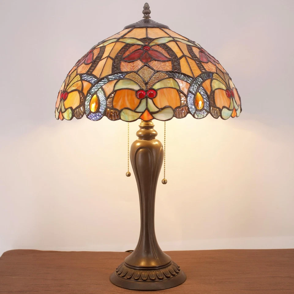 Lámpara de mesa Tiffany naranja vitral lámpara de noche 16X16X24 pulgadas escritorio rea... Foto 4 de 4