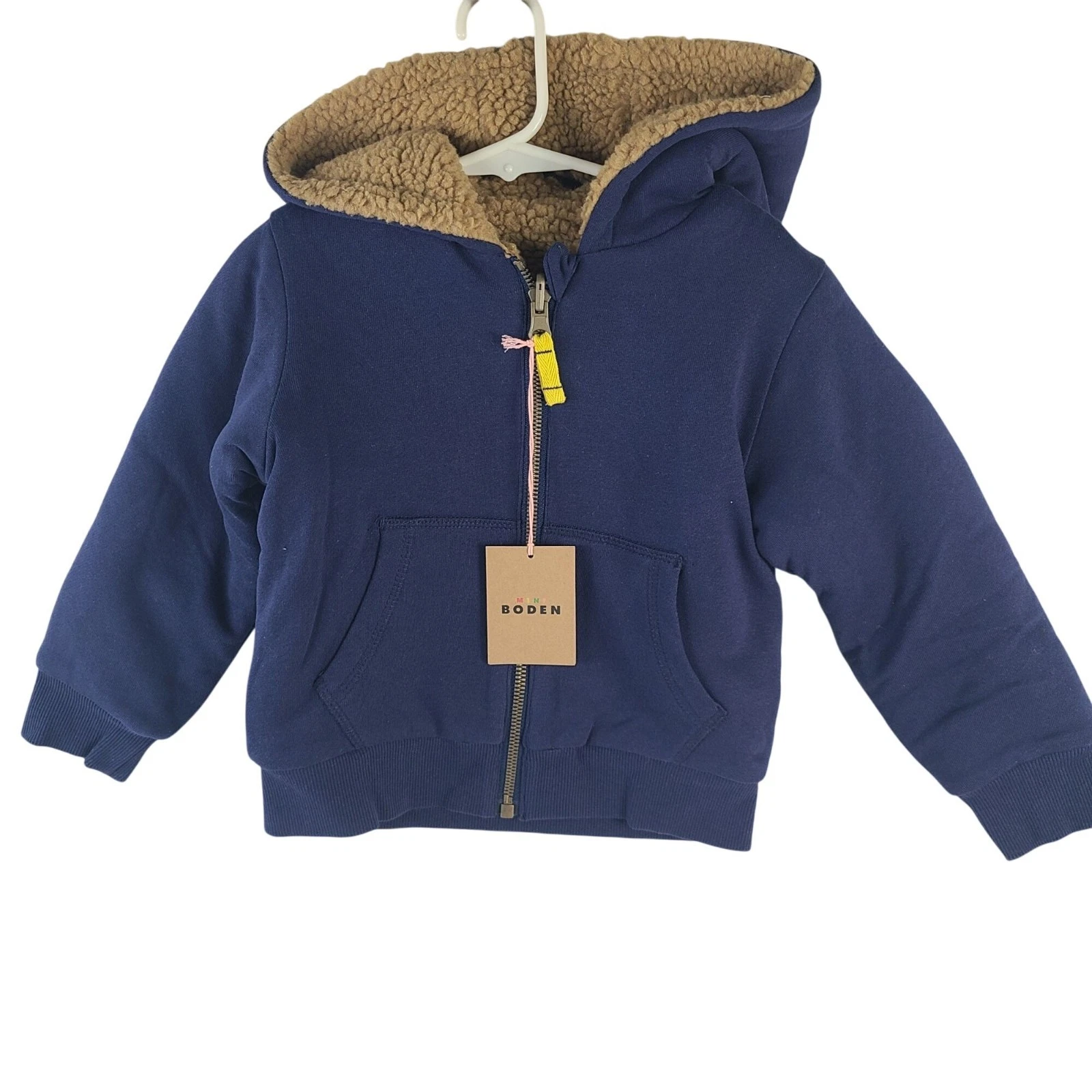 NEW Mini Boden Kids Sherpa-Lined Hoodie Jacket Navy Blue Sz 2-3Y