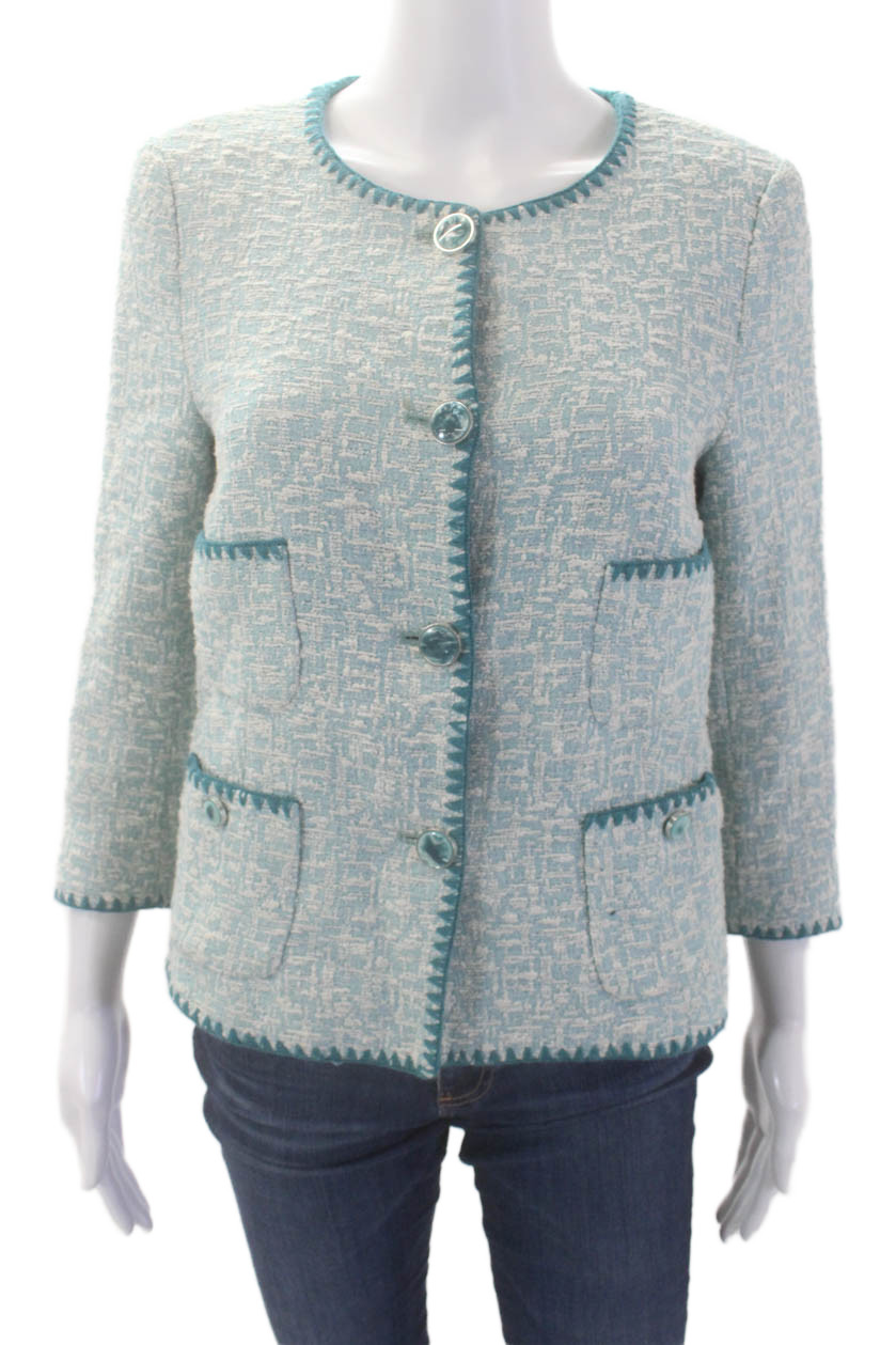 Zara Basic Womens Boucle Button Down Jacket Sky B… - image 1