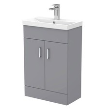 Image of Nuie Turin 550mm 2-Door Wash Basin Vanity Unit Satin Grey 1 Tap Hole Bathroom