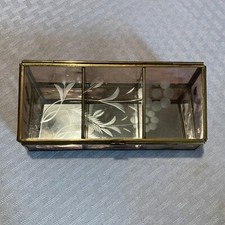 6-1/2" Long, Brass Glass Trinket Box Mirrored Bottom