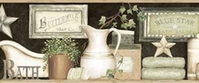 Wallpaper Border Country Bath Bathroom Shelf  Green Cream Black