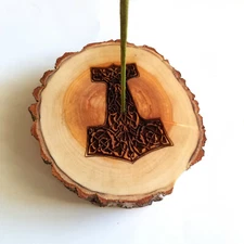 Thor's Hammer Mjolnir Viking Wooden Incense Holder, Incense Stick Burner