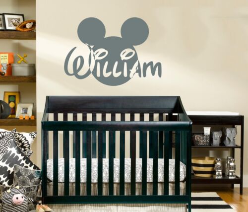 Personalized Name Wall Decal Mickey Mouse Head Ears Vinyl Sticker Nursery ZX137 - Picture 1 of 5