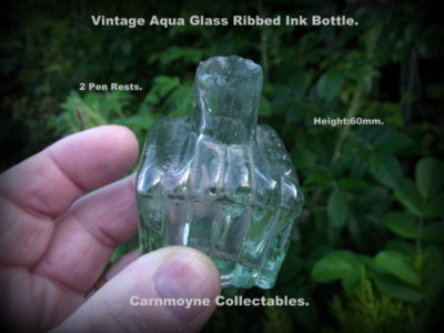 Vintage Aqua Glass Ribbed Bottle.AH5568.