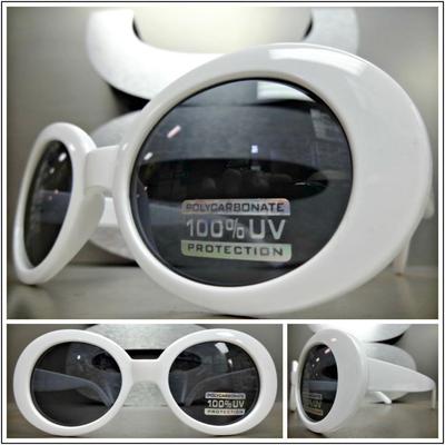 CLASSIC Funky Elegant VINTAGE RETRO Style SUN GLASSES White Oval Frame Dark Lens