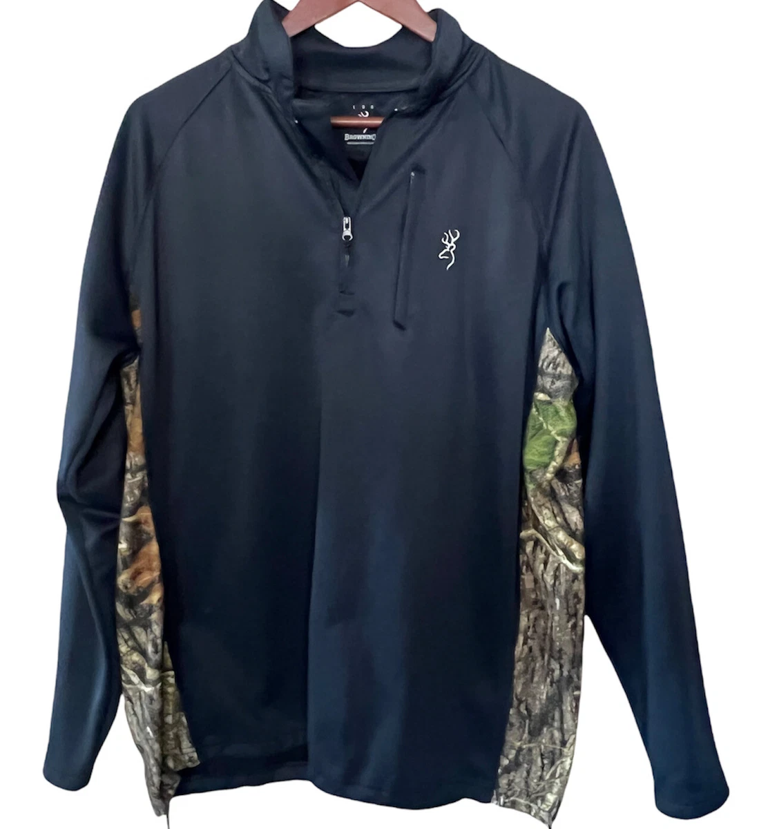Browning Jacket Mens Large Black Camo Pullover Half Zip Front Long Sleeves Logo