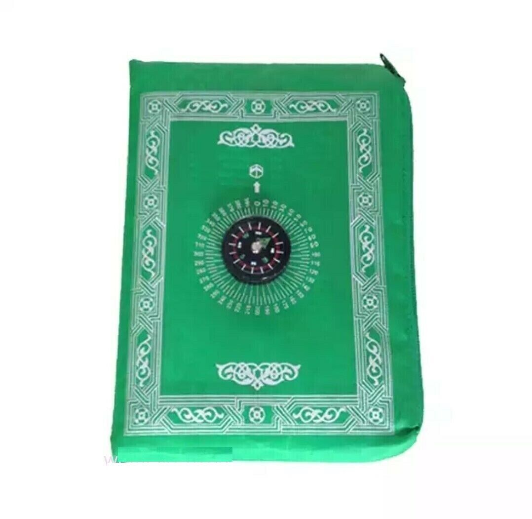 1 Travel Pocket Prayer Mat Rug Ja Namaz With Qibla Kaaba Compass In Pouch Portable Muslim Islamic Prayer Mat UK Seller - Color BLUE (Black - Foto 5