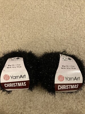YarnArt Christmas~Fuzzy & Sparkling ~ Black ~ 2 Skeins (155 yds ea)  ~ New