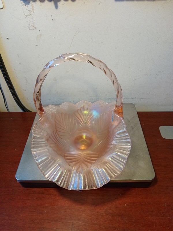 Fenton Art Glass Ruffled Basket Pink Frosted 9 1/2x10x7