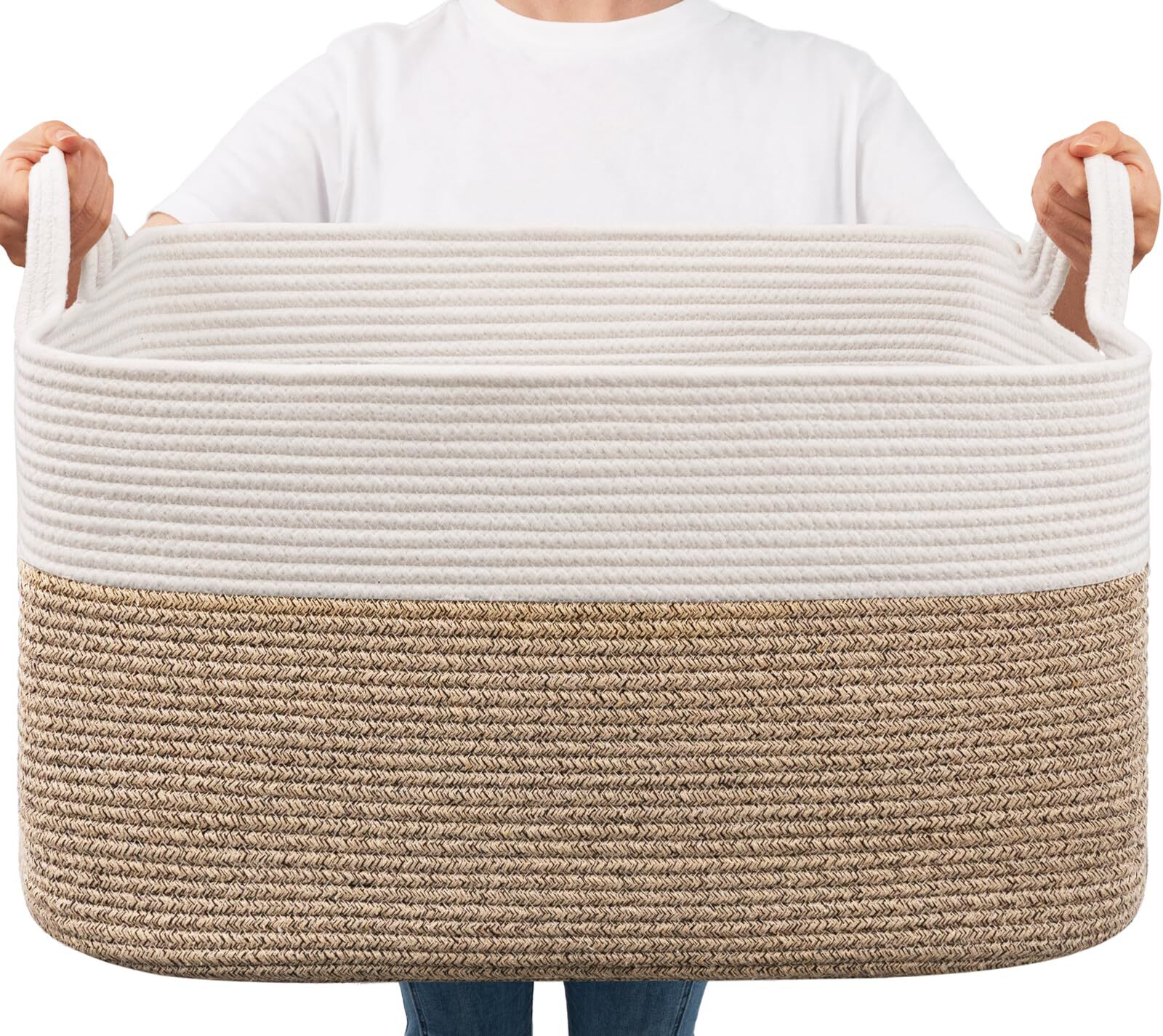 Large Blanket Basket, Woven Basket for Storage Rectangle Dirty Clothes Basket...