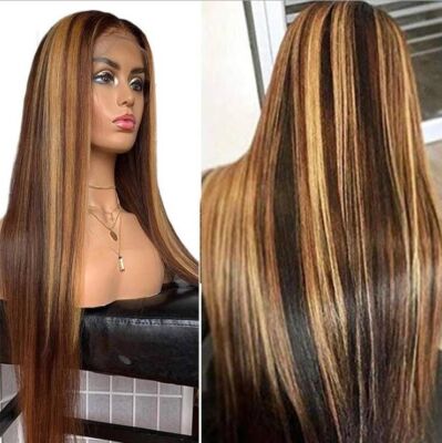 Brazilian Full Long Straight Front Wig Fashion Brown Human Hair Wigs