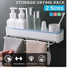 Dorm Shelf Bathroom Shelf Rack w Towel Bar &  Hooks NO DRILL wall mount 23"