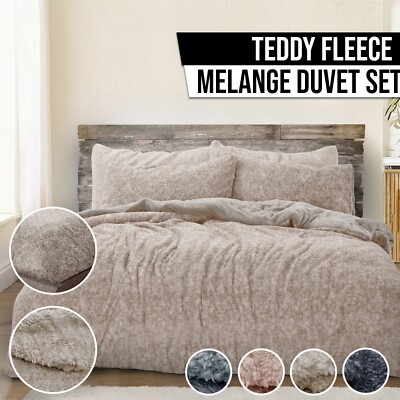 Teddy Fleece Melange Marl Winter Warm Duvet Cover Bedding Set